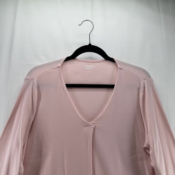 Lands End Top Womens Sz M Supima Micro Modal 3/4 Sleeve Notch Neck Tunic Pink - Picture 3 of 11